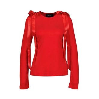 Simone Rocha Long Sleeve Tops, female, Red, Size: XS Red Bow Tail T-Shirt in Synthetic