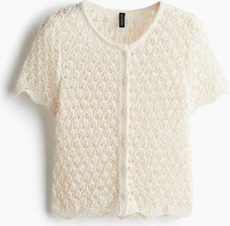 H&M Kurzarm-Cardigan in Ajourstrick - Cremefarben