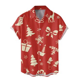 Generic Mens Christmas Shirt Funny Christmas Shirt for Men UK Xmas Hawaiian Shirts 3D Print Xmas Button Down Short Sleeve Tops Mens Funny Shirts