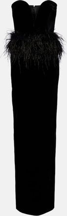 New Arrivals Feather-trimmed strapless velvet gown