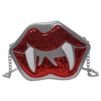 Generic Women Lip Shape Shoulder Bag PU Leather Sequined Tooth Lip Sling Bag Zipper Closure Lips Shaped Bag Halloween Outdoor Bag (Silver)