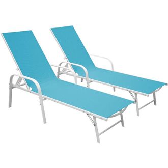 Happy Garden Happy Garden - Lote de 2 tumbonas de textileno azul sardinia estructura blanca