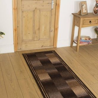 Runrug Hallway Carpet Runner Rug - Soft & Comfy, Non-Slip, 8mm - Ikat in Brown | Size: 100 cm x 420 cm