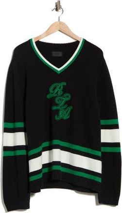 Rta Joshua V-Neck Cotton Blend Sweater in Black Green Logo at Nordstrom Rack, Size X-Small