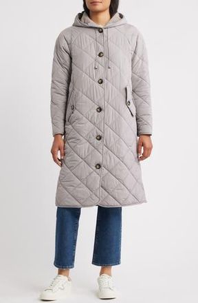 Bernardo Hooded Quilted Longline Jacket in Ash at Nordstrom Rack, Size X-Large