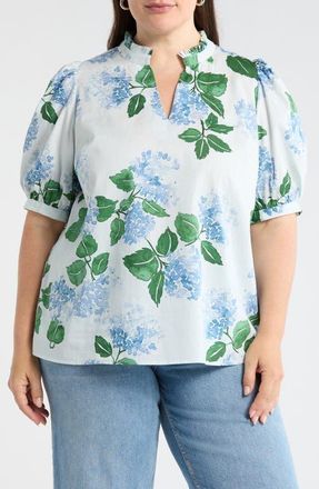 Sugarlips Terri Floral Puff Sleeve Top in Blue-Green-Mul at Nordstrom, Size 1 X