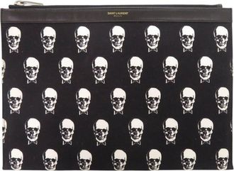 Saint Laurent Pre-owned Saint Laurent Canvas Skull Print Zip Clutch Ladies BRVBBOIBJ28VD4KS