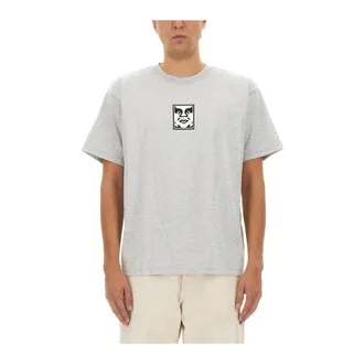 Obey Tops, Heren, Grijs, M, Iconic Graphic Print Crew Neck T-Shirt