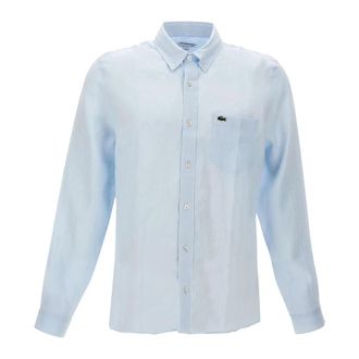Lacoste Regular Fit Linnen Overhemd - Heren - Casual Overhemden - Blauw - 4XS - Linnen - Overhemden