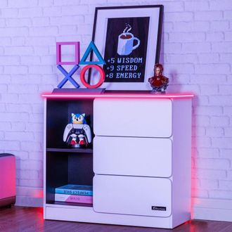 X Rocker Carbon-Tek Chest of 3 Drawers with 2 Shelves & LED Lighting in White