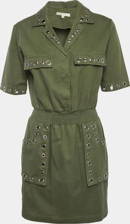 Maje Olive Green Denim Eyelet Detail Ramil Mini Dress