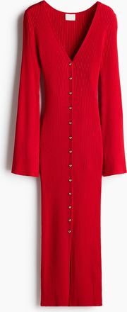 H&M Durchgeknöpftes Kleid in Rippstrick - Red