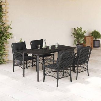 vidaXL Set De Muebles Jard&iacute;n 5 Pzas Con Cojines Rat&aacute;n Sint&eacute;tico Negro Vidaxl