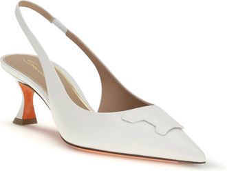 Santoni Womens Taylor Slingback Pumps White Calf Leather Bos Taurus High Heel Shoes