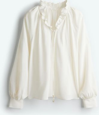 H&M Bluse mit Volantbesatz und Kordelzug - White