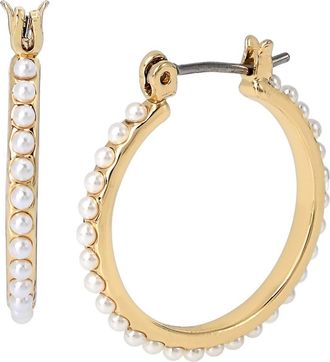 AllSaints Imitation Pearl Hoop Earrings in Pearl/Gold at Nordstrom