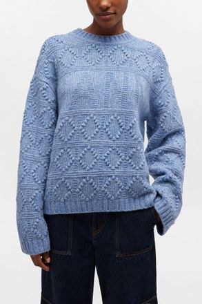 Ganni Blue Cotton Wool Bubble Jumper - Size XXS