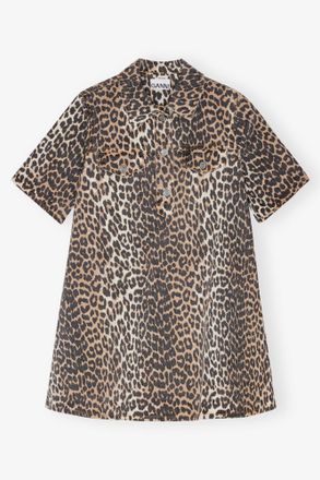 Ganni Mixed Leopard Mini Dress - Size 10/12 Organic Cotton