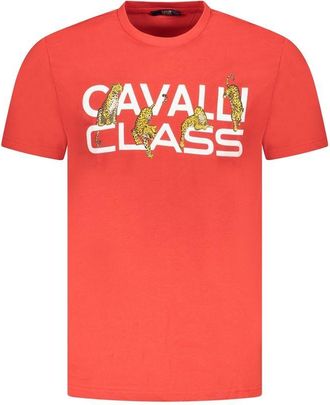 Cavalli Mens Cheetah Print Short Sleeve Tee - Orange Cotton - Size X-Large