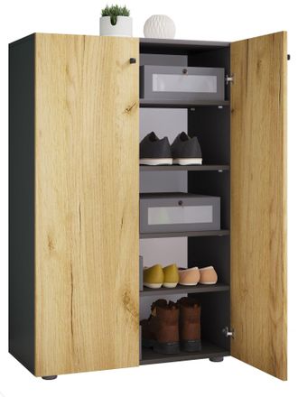 ebuy24 Vcm Gabinete De Zapato De Madera Dimensiones: Al. 110 X An. 70 X T. 39 Cm Gabinete Todo Prop&oacute;sito 5 Compartimentos 2 Puertas De Torneado - Lona (antra
