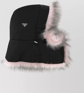 Prada nylon hat: hooded with fur trim