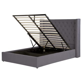 Beliani Cama Con Almacenaje De Terciopelo Gris Plateado 140 X 200 Cm Cabecero Alto Lubbon