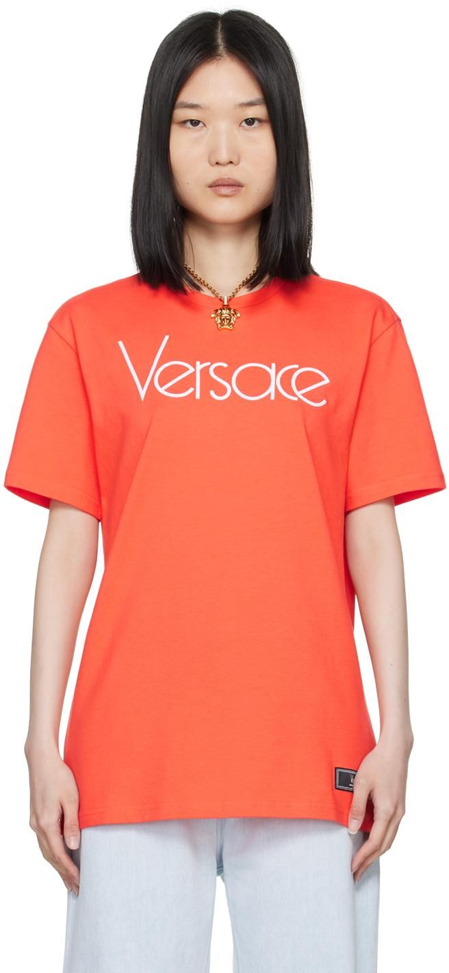 【送料&関税込】Versace medusa Red Viscose T-shirt Versace Red and White Embroidered Logo T-Shirt – I MISS YOU