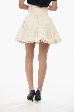 Balmain Pleated Tweed Skirt with Side Zip Balmain