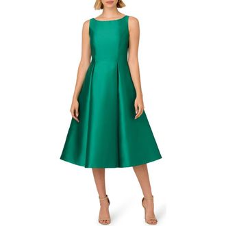 Adrianna Papell Sleeveless Mikado Fit & Flare Midi Dress in Vivid Emerald at Nordstrom, Size 8