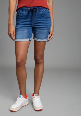 Arizona Jeansshorts ARIZONA, Damen, Gr. 34, N-Gr, dunkelblau used, Denim/Jeans, Obermaterial: 59% Baumwolle, 40% Polyester, 1% Elasthan, unifarben, figurbeton