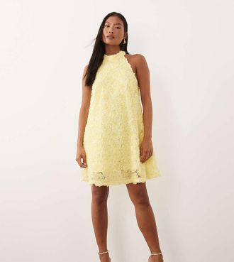 Vila Vestito corto allacciato al collo in jacquard a fiori giallo pastello