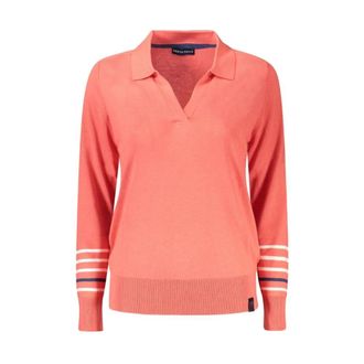North Sails Stijlvolle V-hals Trui met Contrastdetails - Dames - V-hals truien - Roze - XS - Katoen - Truien & Vesten
