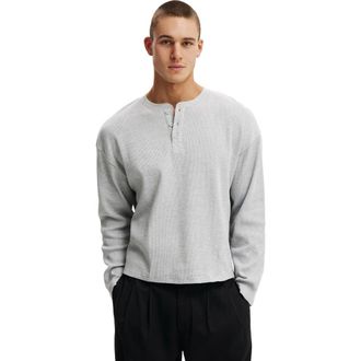 Cotton On Mens Relaxed Fit Textured Henley Long Sleeve in Grey Marle Waffle at Nordstrom, Size Xx-Large