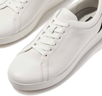 FitFlop Womenss Rally Crystal Backtab Leather Sneaker In White/black