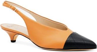 Amalfi By Rangoni Accento Slingback Pointed Cap Toe Kitten Heel Pump in Natur Cashmere/black Parmasoft at Nordstrom, Size 7.5