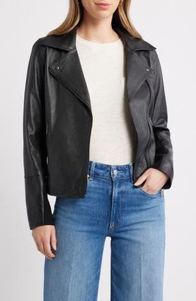 Caslon Leather Moto Jacket in Black at Nordstrom Rack, Size Xx-Small