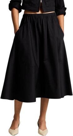 Vince Stretch Cotton Midi Skirt in Black at Nordstrom, Size X-Small