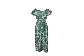 Temperley London Florrie Wrap Dress in Green Print Cotton