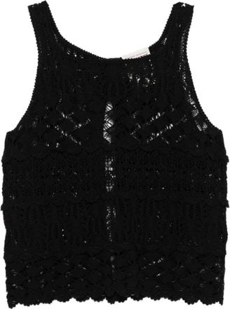 Semicouture Sleeveless Tops, female, Black, Size: L Lace Round Neck Sleeveless Top