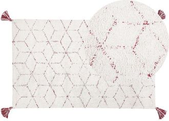 Beliani Alfombra De Algod&oacute;n Blanco 80 X 150 Cm Rectangular Con Borlas Dise&ntilde;o Geom&eacute;trico Oriental Sakarya