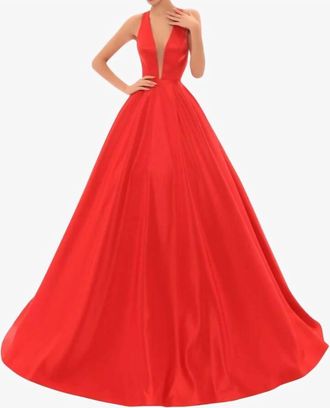 Tarik Ediz Criss Cross Back Plunging Neck Dress In Red