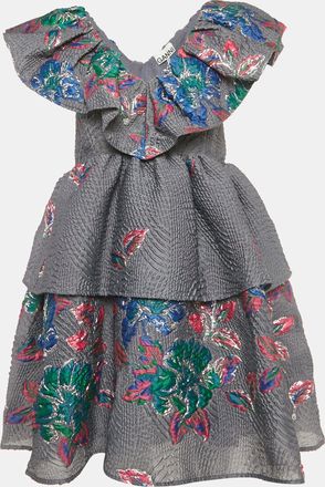 Ganni Ganni Grey Lurex Jacquard Tiered Mini Dress