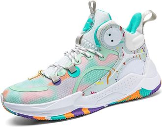 Generic Mens Basketball Shoes with Anti Slip Air Cushion Shock Absorption Durability Lightweight Comfortable Sports Boots Walking Shoes(White Green,4.5 UK)