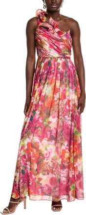 Badgley Mischka One Shoulder Ruffle Gown