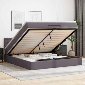 vidaXL Vidaxl - Cama Otomana Colch&oacute;n Y Led Cuero Sint&eacute;tico Gris 160x200 Cm