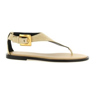 Balmain Anthem Flat Toe-Post Sandals - female - Balmain - Flat Sandals - Beige - 7 UK - Shoes