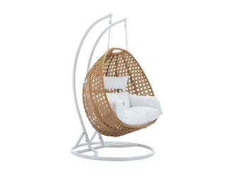 Vente-Unique Sill&oacute;n colgante de 2 plazas de rat&aacute;n natural con cojines blancos - TILLO de MYLIA