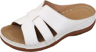 Generic Womens Hollow Solid Color Fashion Thick Soled Slippers Non Slip and Lightweight Womens Sandals Open Toe Wedge Sandals With Arch Support (White, 4.5)