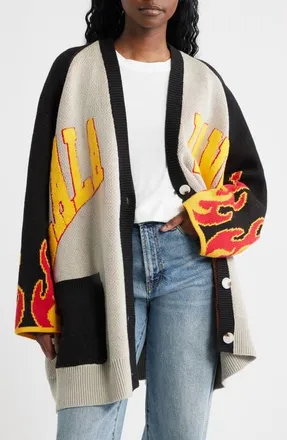 Dressed in Lala Biker Club Oversize Cardigan in Grey And Black at Nordstrom, Size Small