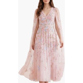Needle & Thread Versailles Ditsy V-Neck Cape Maxi Gown in Shell/bright at Nordstrom, Size 14